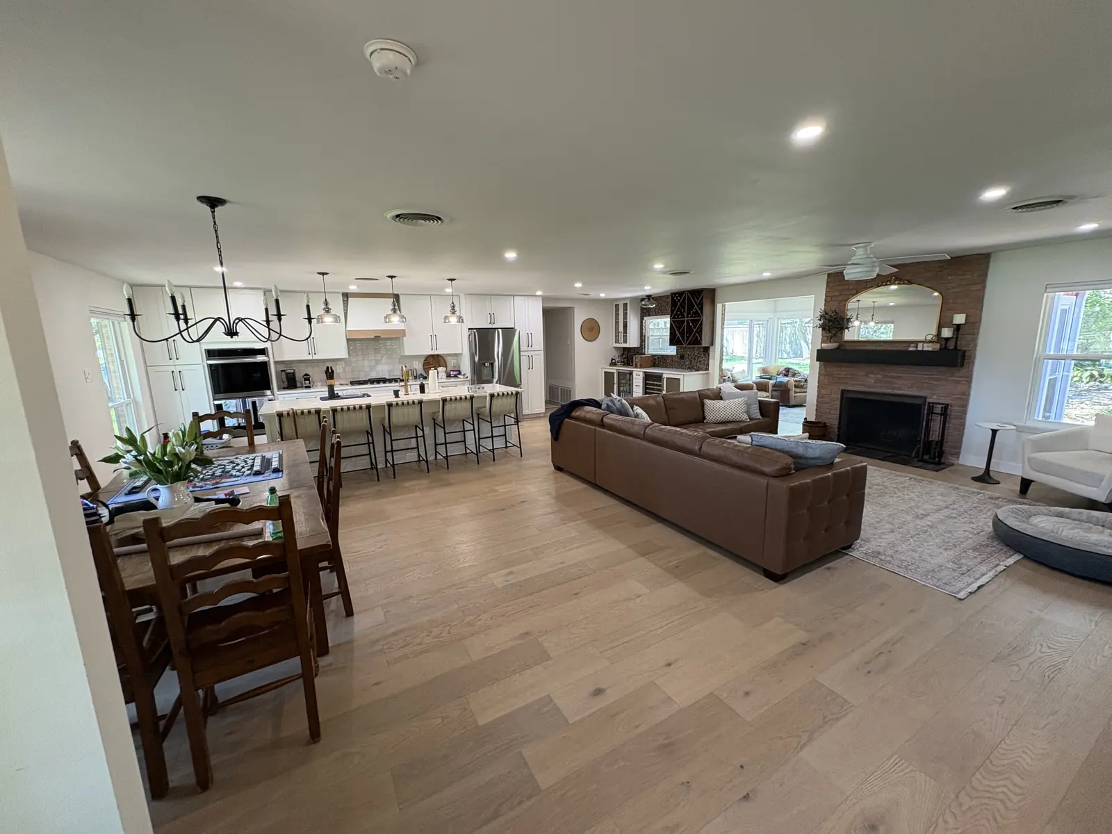 Open plan living and kitchen after a whole home remodel